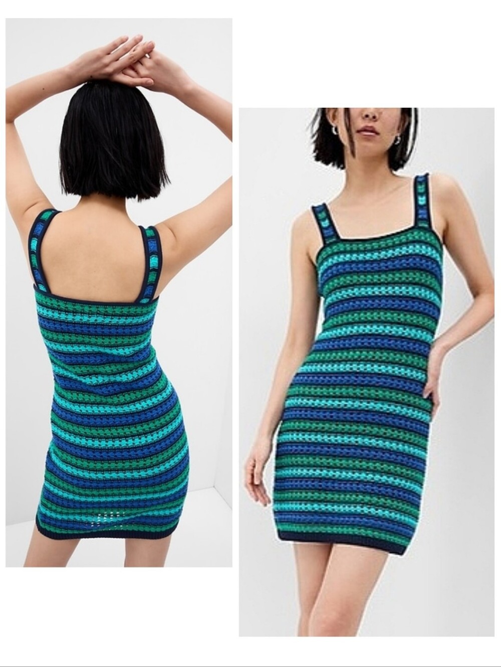 GAP Blue Green Stripe 100% Cotton Crochet Mini Dress XS 90s Style Y2K Vacation